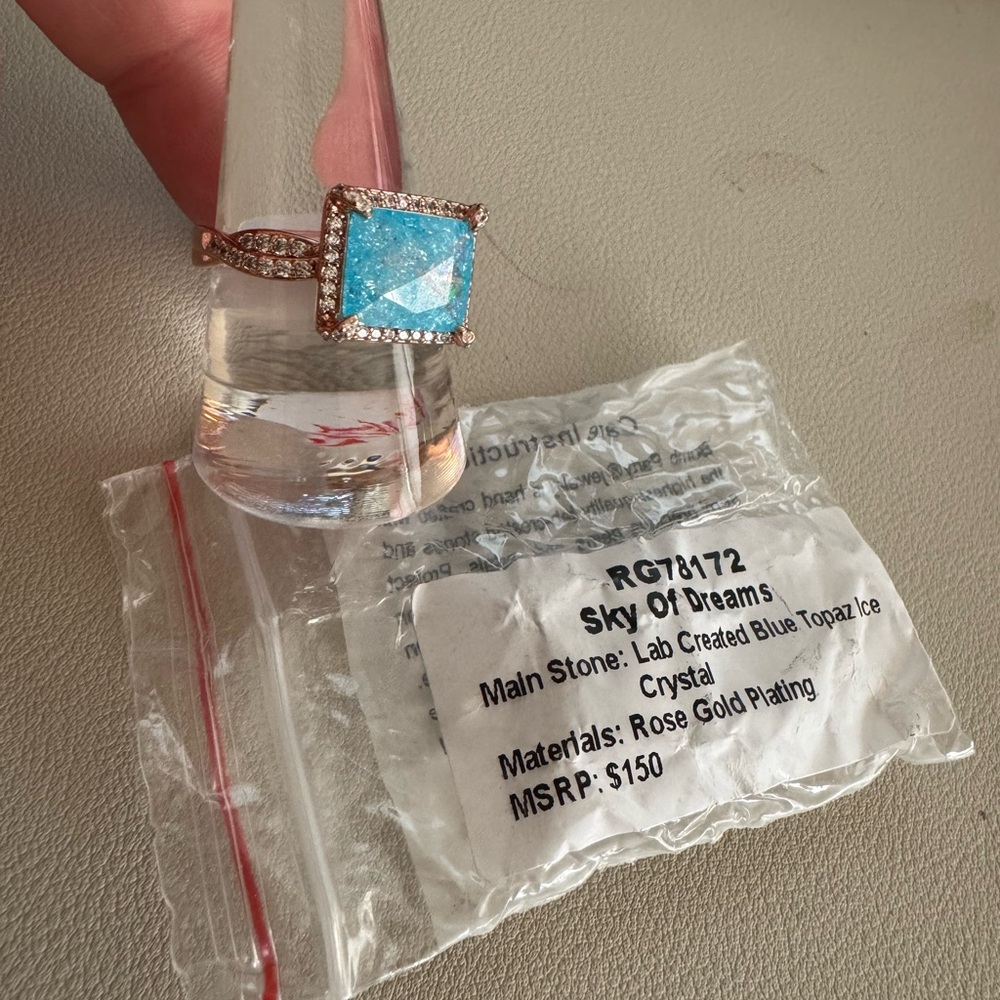 💎 “Sky of Dreams” Rose Gold & Blue Topaz Ice Crystal Ring – Size 10 💎